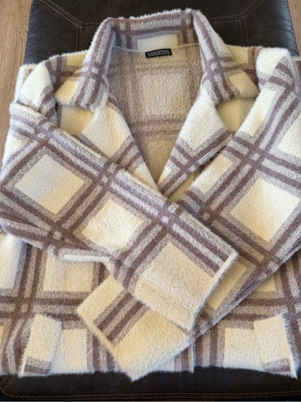 Keniston Cream & Taupe Plaid Trench Coat